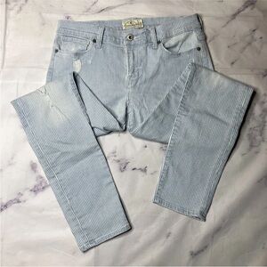 Lucky Brand Blue and White Distressed Striped Brooke Capri Jeans Sz 6/28